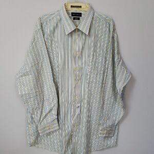 Paul Frederick Shirt Men's 18.5/35 Striped Blue Yellow Easter Office Spring